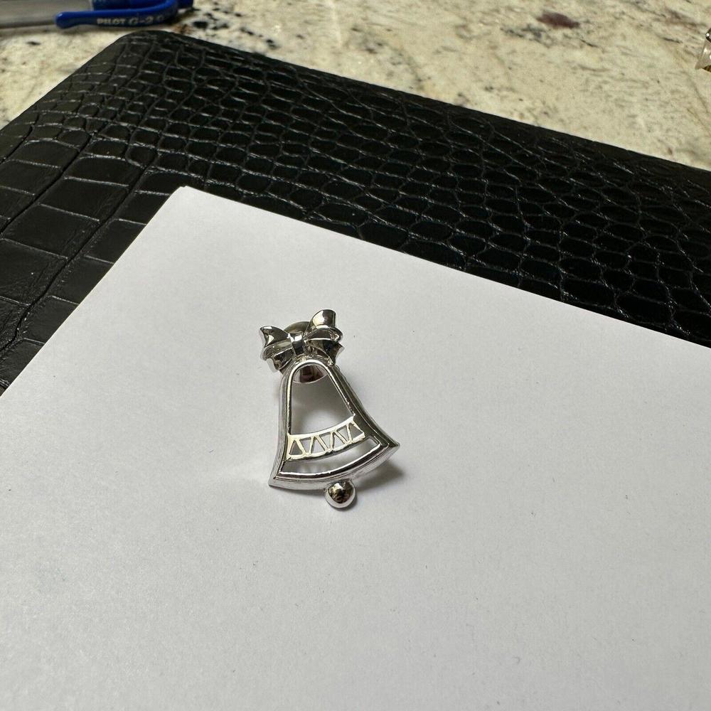 Signed Avon Silver Tone Tack Lapel Pin NWOT Christmas Bell